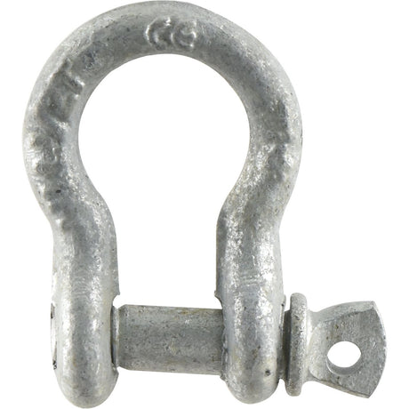 The Sparex Bow Shackle (Sparex Part No. S.21558) is a drop-forged metal D-shackle with a screw pin, made from mild steel and rated at 0.5T (1100lbs), ideal for rigging and lifting applications to ensure a safe working load.