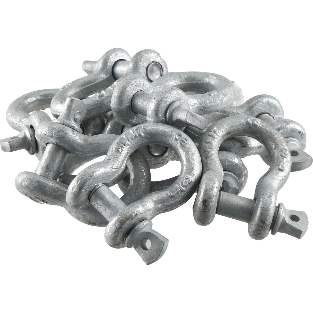 A pile of Sparex Bow Shackles, rated at 1T (2200lbs) with round pins, crafted from mild steel and drop forged for strength, Part No. S.21559.