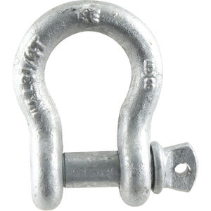 The Sparex Bow Shackle, with a rating of 3.25T (7100lbs) and part number S.21561, is made of galvanized steel with a screw pin and is drop forged for enhanced durability, making it ideal for connecting lifting or rigging equipment.