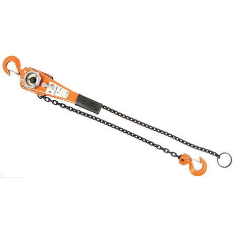 A Sparex Lever Hoist 1.0T (Sparex Part No.S.21579) featuring an orange lever handle, a chain with hooks at both ends, and a safe working load indicator.