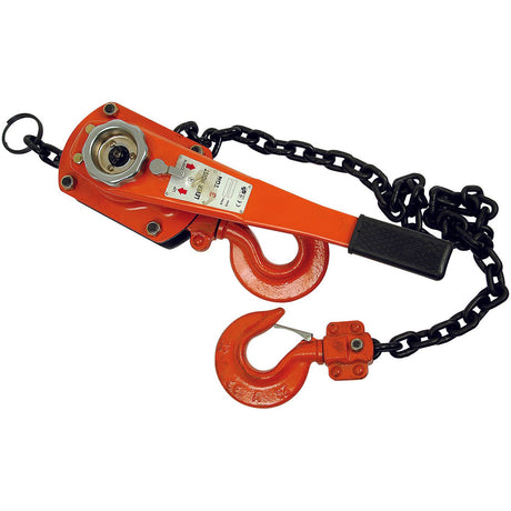 The Sparex Lever Hoist 3.00T (Part No. S.21580) is a heavy-duty orange hoist equipped with a metal chain and two hooks, designed for safely lifting and moving heavy objects within its specified Safe Working Load.