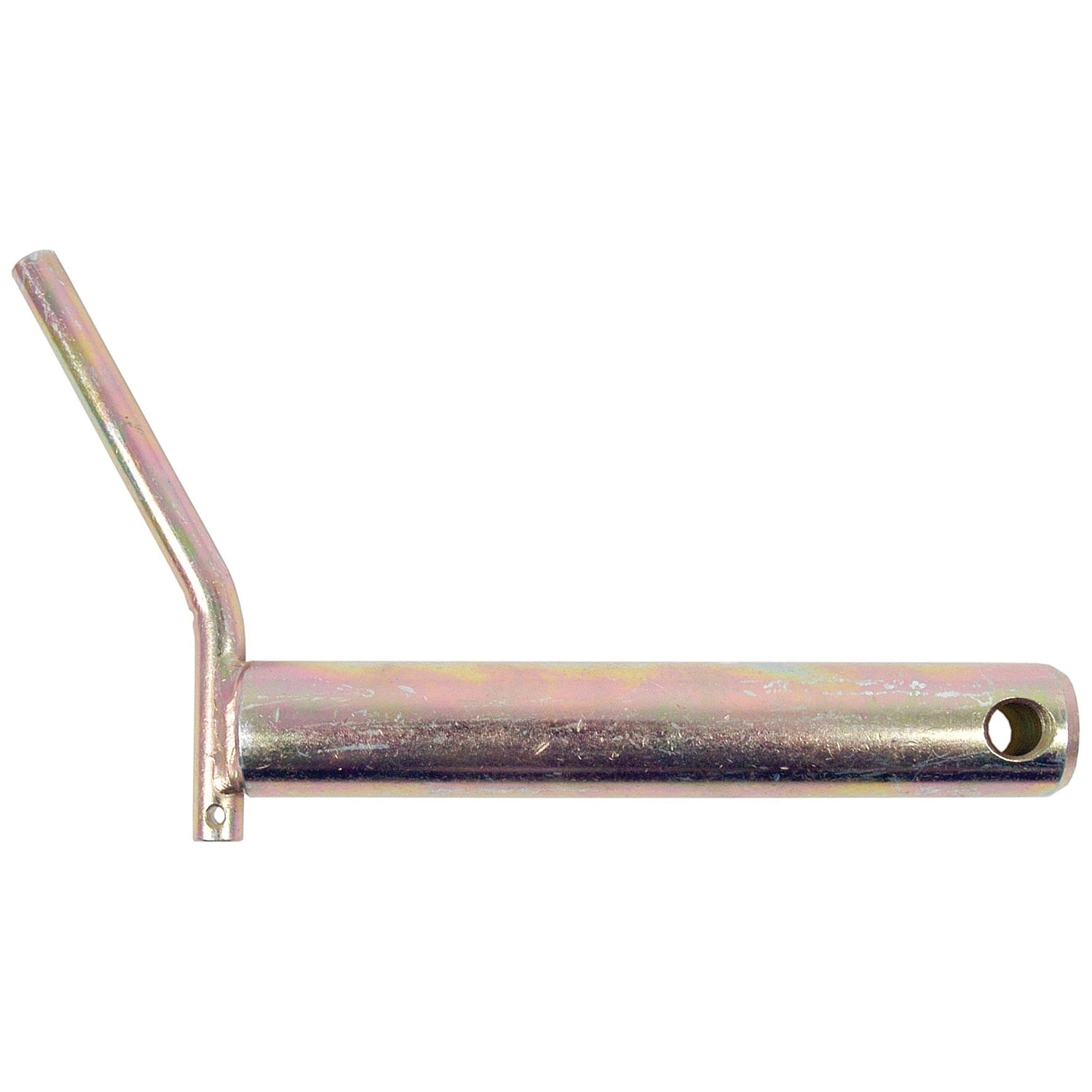 A Top Link Pin - Double Shear 32x175mm Cat.3 from Sparex (Sparex Part No. S.21661) is an angled metal rod with a hollow cylindrical design, featuring a small hole near one end and a working length of 175mm.