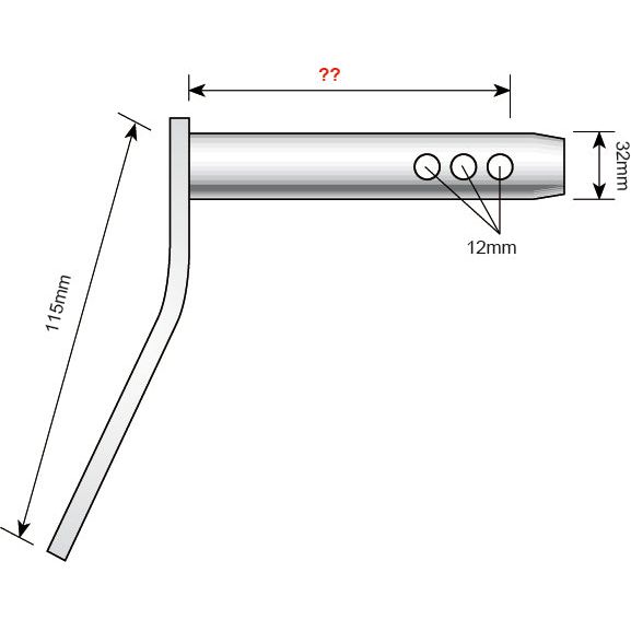 Diagram of the Sparex Top Link Pin - Double Shear (Part No. S.21662) with a vertical length of 115mm, a 32mm diameter, and three 12mm holes in the horizontal section for a Double Shear Pin.