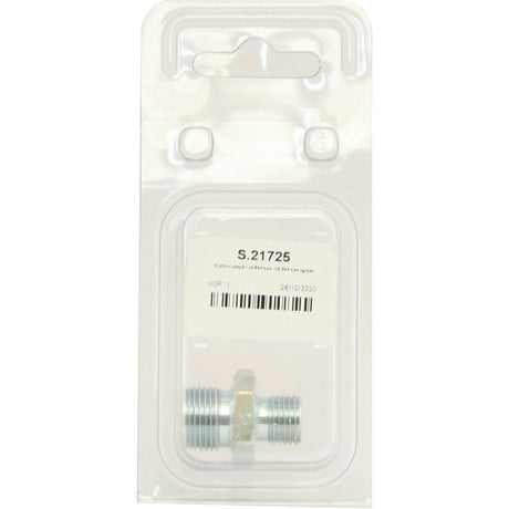 A packaged metal fitting with the label "Sparex Part No.S.21725" visible on the front. The clear plastic packaging, branded "Agripak," features a hang tab and contains a Hydraulic Adaptor 1/4'' BSP Male x 3/8'' BSP Male.