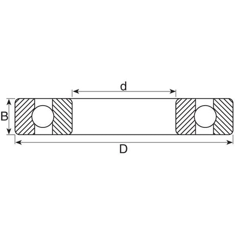 Technical drawing of a cross-section of the Sparex Deep Groove Ball Bearing (60102RSC3) - S.22178 with dimensions labeled as d for inner diameter, D for outer diameter, and B for width. The bearing appears sliced to reveal its internal structure.