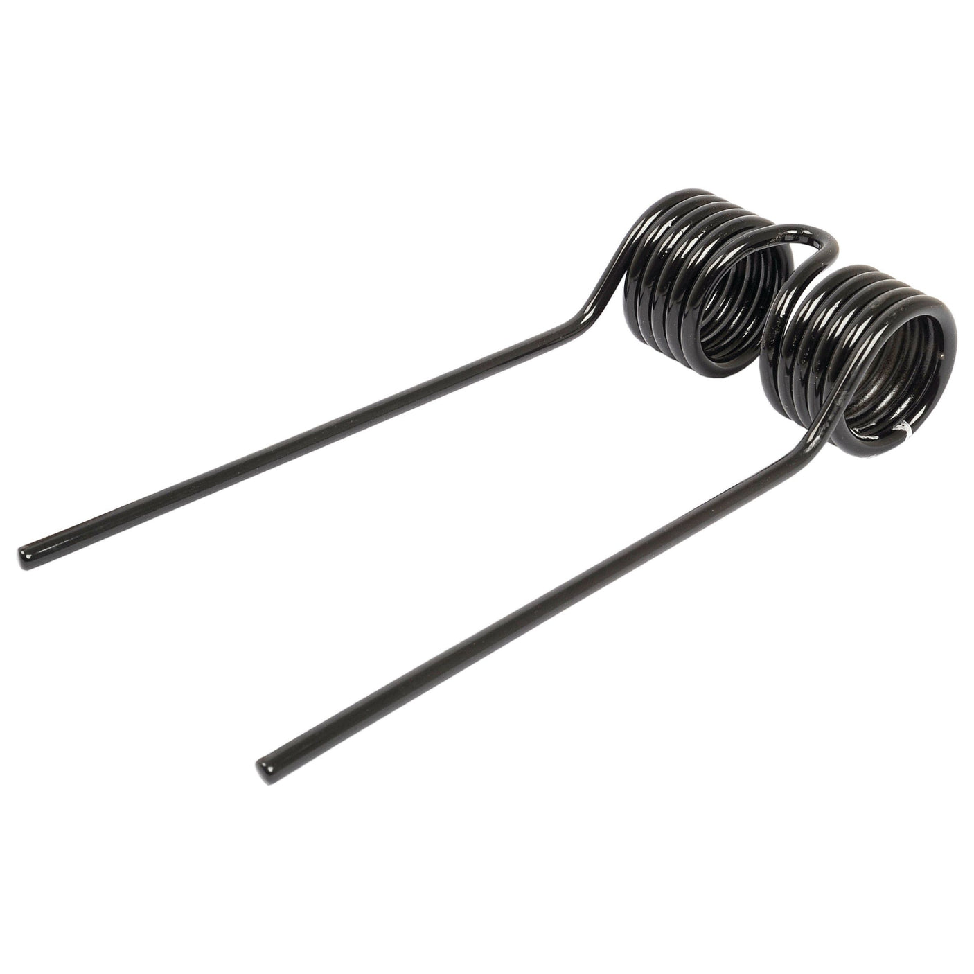 A 199mm black double torsion spring with two coils and extended straight ends, replacement for Massey Ferguson (part no. 585136M1), from Sparex, measuring 5mm in diameter and 78mm in width.