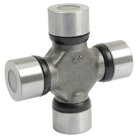 The Sparex Universal Joint, part number S.22507, is a metal U-joint with a cross-shaped design and four cylindrical caps at each end. It measures 30.13 x 92mm and is perfect for connecting rotating shafts in machinery, particularly suitable for Massey Ferguson models.