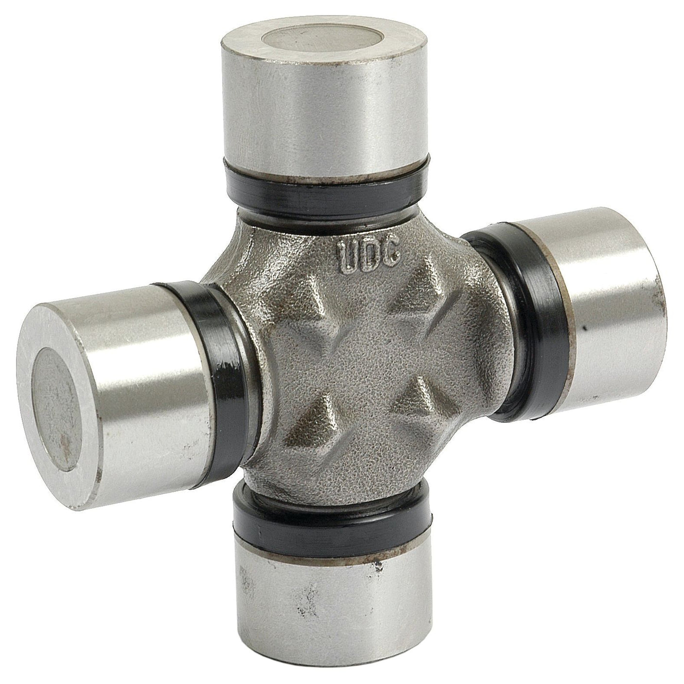 A Universal Joint 27 x 81.50mm by Sparex (Part No. S.22508), featuring four cylindrical ends with grease fittings, intersecting at the center.