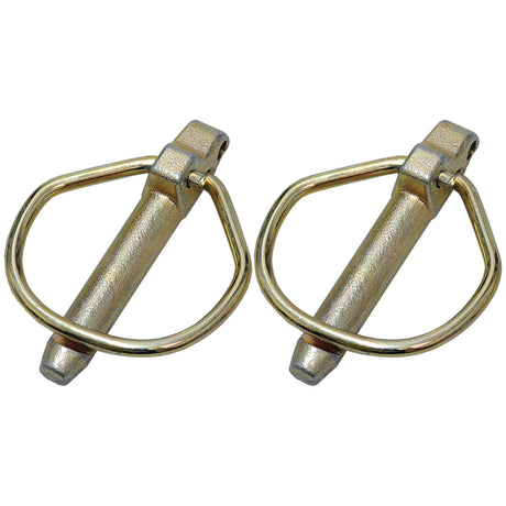 Two Rűbig Safety Linch Pins, each with a pin diameter of 10.5mm and a length of 46mm, featuring circular rings attached to cylindrical shafts (2 pcs. Agripak) | Sparex Part No.S.22538 by Sparex.