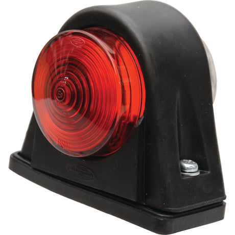 The Halogen Indicator Light, RH & LH - S.22555 by Sparex is a red, circular trailer rear side marker light with a black housing, captured from a slightly angled side view. It is E Approved and boasts an IP65 rating for durability.