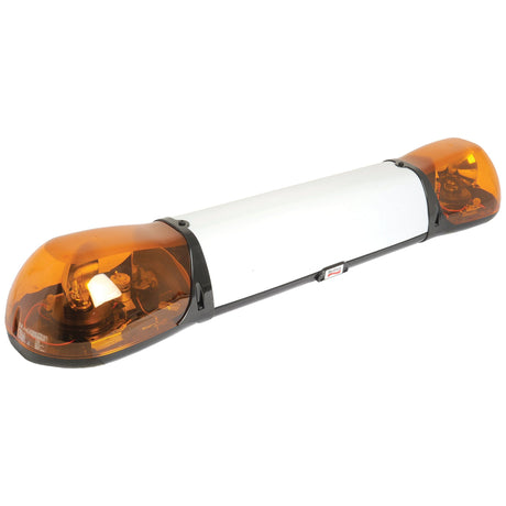 The Halogen Aerolite Bar - Halogen - 4 Bolt by Sparex (S.22692) is a 1000mm emergency vehicle light bar featuring transparent orange covers at both ends, a white central section, and IP65-rated rotating halogen lights operating at 24 volts.