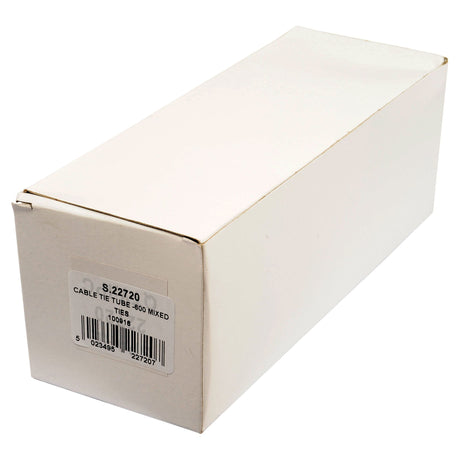 The white rectangular box features a label that reads "Sparex Cable Tie - Non Releasable, 200mm x 2.5mm | Sparex Part No.S.22720 CABLE TIE TUBE 400 MIXED. 1 TUBE" with identifying code numbers beneath. It contains non-releasable cable ties, each measuring 200mm x 2.5mm, ideal for various applications.