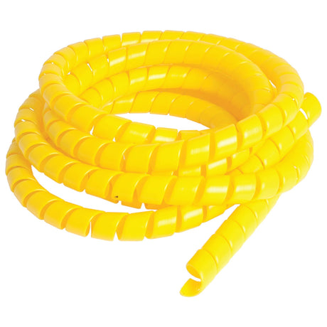 The Sparex Hose Guard Coil (S.22750) is a yellow plastic spiral wrap with an outer diameter of 20mm, a 3m length, and a thickness of 2mm, designed for organizing and protecting wires and cables.