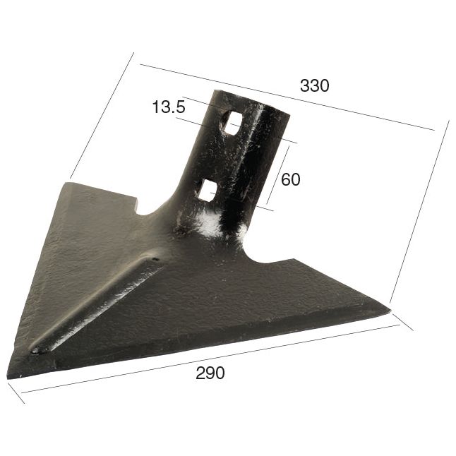 Angled metal tool, Sweep 330x6 mm with dimensions: 330 mm length, 290 mm width, 60 mm hole centers and a hole diameter of 13.5 mm, designed to fit Flexicoil 5000 systems and compatible with Sparex parts (Sparex Part No.S.22800).