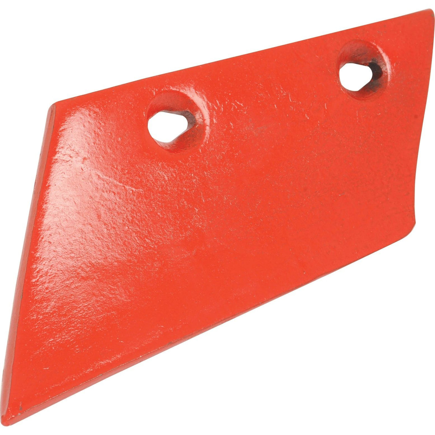 Close-up of a Skim Point - LH red metal plate with two holes, ideal for use with Sparex Fasteners.