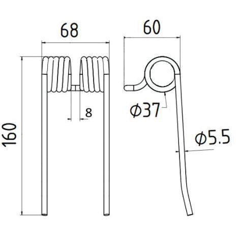 Pick-Up Haytine- Length:160mm, Width:68mm,⌀5.5mm - Replacement for Pottinger, Landsberg
 - S.22885 - Farming Parts