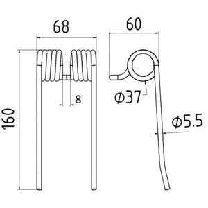 Pick-Up Haytine- Length:160mm, Width:68mm,⌀5.5mm - Replacement for Pottinger, Landsberg
 - S.22885 - Farming Parts