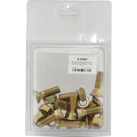 A plastic packaging containing ten Round Countersunk Square Hex Bolts and nuts, zinc plated for durability. The label prominently displays the Sparex Part No. S.22909 and provides a brief description, noting a tensile strength of 8.8.”