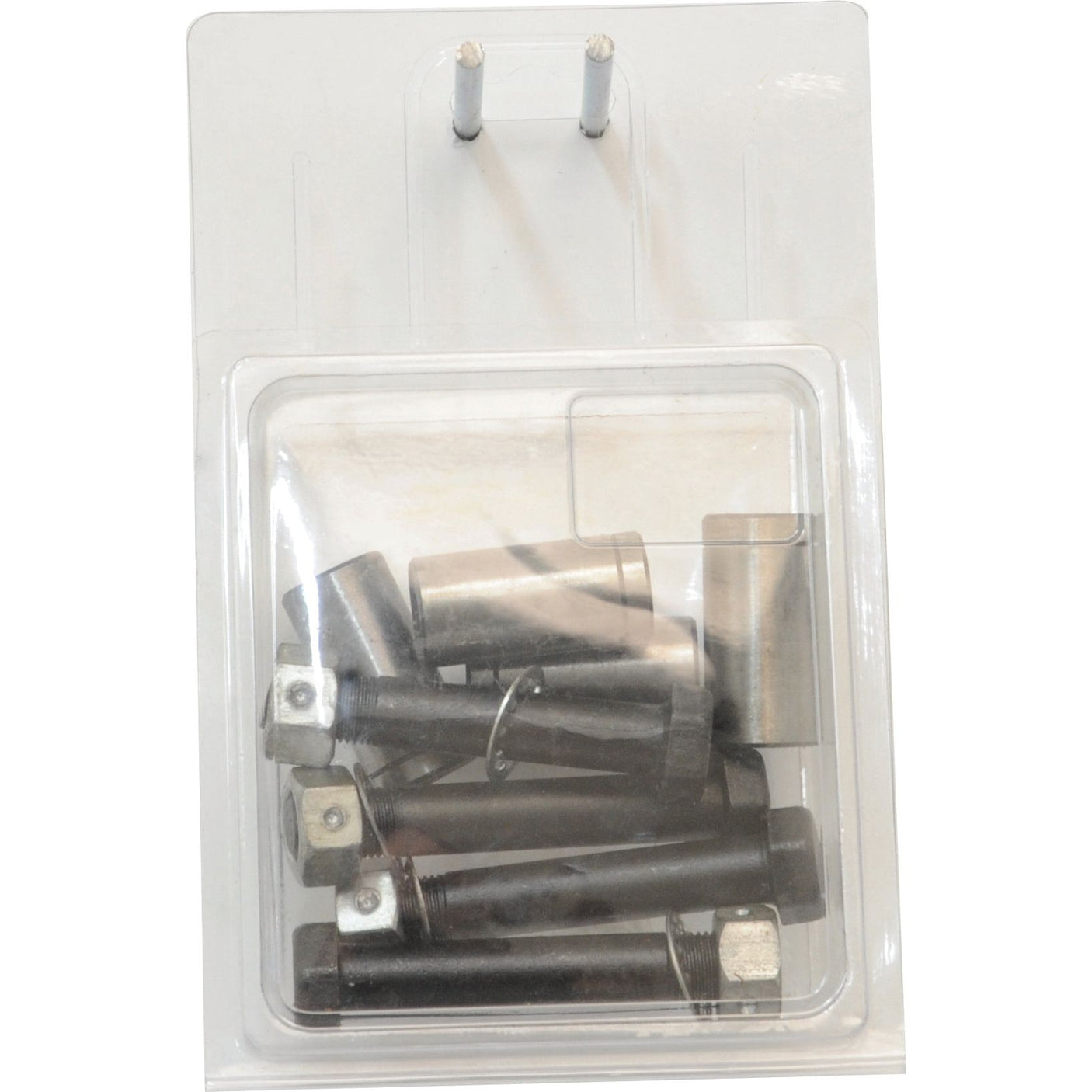 The Sparex F12 Fixing Kit, featuring 4 bolts, 4 bushes, and 4 nuts in an Agripak clear plastic packaging (Sparex Part No.S.22933), is perfect for storing multiple metal screws and fasteners.