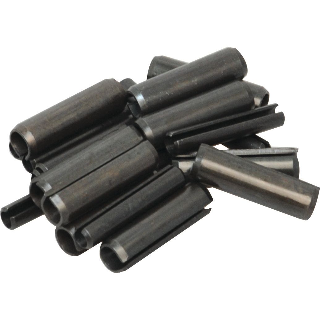 A pile of cylindrical, grooved metal dowel pins that are perfect for your Fixing Kit 10 pcs Agripak Replacement for Howard, Sparex Part No. S.22936.