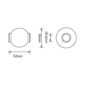 The technical diagram illustrates the dimensions of the Top Link Balls (Cat. 3/2), (1pc. Agripak) - S.23004 from Sparex, a cylindrical object with handles made from 20Mncr5 Steel. The object's height is 60mm, width is 52mm, and its base diameter measures 25.4mm.
