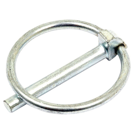 The Sparex Round Linch Pin (Pin Ø4.5mm x 43mm, Part No.S.23012) features a silver finish and a circular ring attached, ideal for use in mechanical applications to securely fasten parts together. This standard-duty component ensures reliable performance.