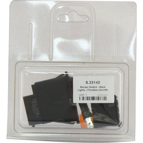 A package containing a 12V rocker switch for work lights, branded "Sparex Rocker Switch - Work Lights, 2 Position (On/Off) - S.23142." This latching switch boasts an IP65 rating for reliable outdoor use.