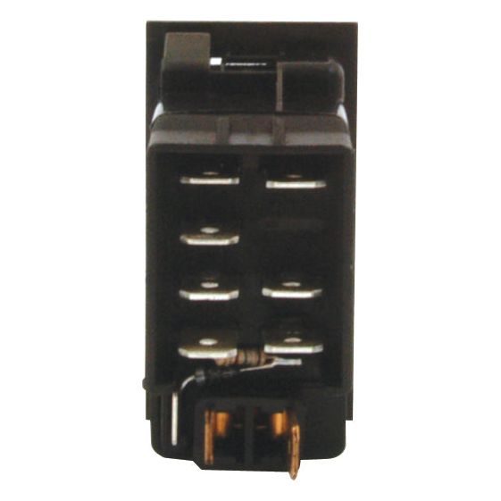 Close-up of a Rocker Switch - Hazard, 2 Position (On/Off) - S.23143 from Sparex, featuring multiple metallic connectors and terminals, positioned against a white background. This 12V DC switch ensures reliable performance for various applications.