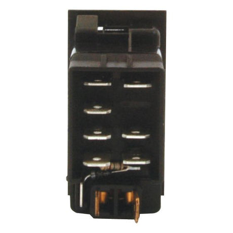 Close-up of a Rocker Switch - Hazard, 2 Position (On/Off) - S.23143 from Sparex, featuring multiple metallic connectors and terminals, positioned against a white background. This 12V DC switch ensures reliable performance for various applications.