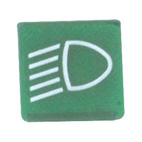 The Sparex Rocker Switch Insert - Dipped Beam (Sparex Part No. S.23152) features a green headlight indicator button with a white headlight icon and light rays, making it ideal for efficiently signaling dipped beam operation on Massey Ferguson tractors.