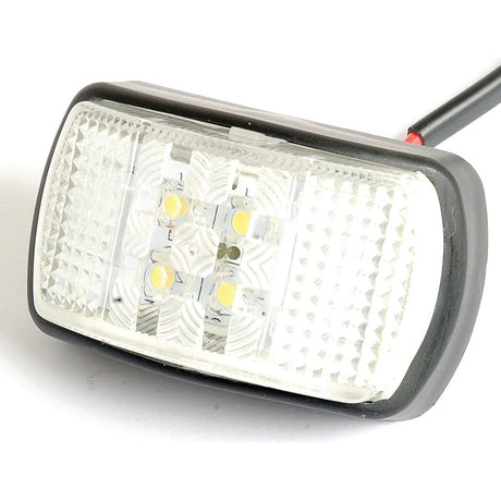 The Sparex LED Front Facing Marker Light, RH & LH, 12-24V - S.23167 features a rectangular design with four visible bulbs housed within a textured, transparent cover and is attached to a black wire.