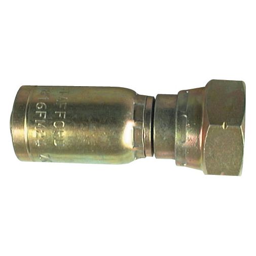 A brass hydraulic hose fitting, known as the Sparex Hose Insert 1/2'' x Female - S.2322208, features a hexagonal nut end and a cylindrical body. This fitting is commonly used for connecting DN12 hydraulic hoses and is available from Sparex.