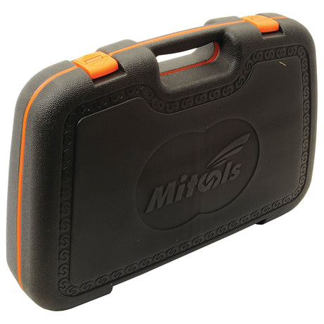 Black and orange hard-shell case featuring the brand "Sparex" embossed on the front, complete with a built-in handle and space for an extension bar, designed for the 3/4'' Drive Ratchet Socket Set (26 pcs.) - S.23319.