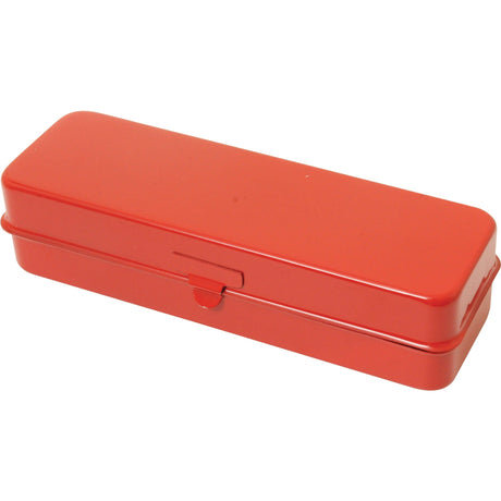 A rectangular red metal pencil case with a hinge and clasp closure, perfect for storing your small tools like the Impact Screwdriver Sets (6 pcs.) - S.23329 from Sparex.