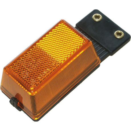 The Sparex Halogen Marker Light - Side Facing, 12/24V (S.23360) features a rectangular amber lens with a textured surface, mounted on a black rubber base that includes two holes for easy installation.