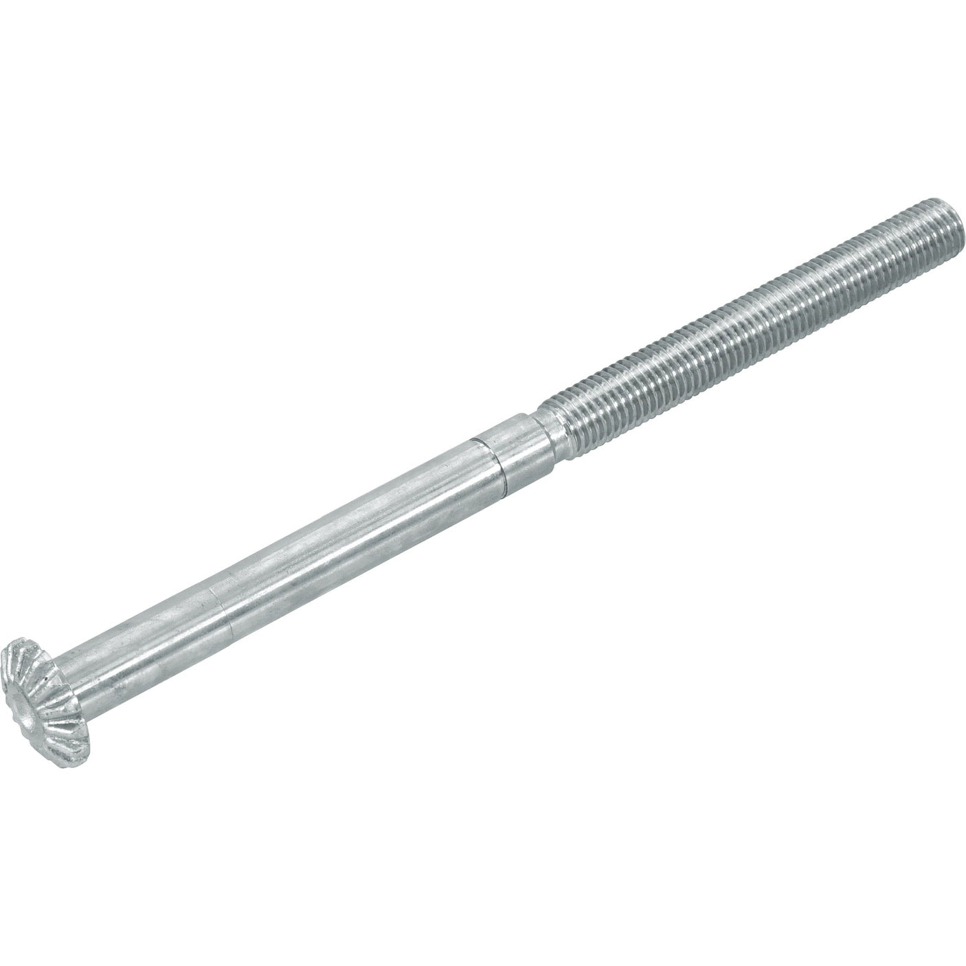 The Levelling Box Shaft - 3/4 UNC - Splines | Sparex Part No.S.234 by Sparex is a silver, partially threaded metal bolt with a smooth cylindrical shank and a fluted, flat head, ideal for Ford / New Holland machinery.