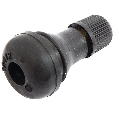 Close-up image of a Sparex Tubeless Tyre Repair Valve, Ref.: TR412 (100 pcs.), Part No. S.23529, featuring a black rubber valve stem with a ribbed cap.