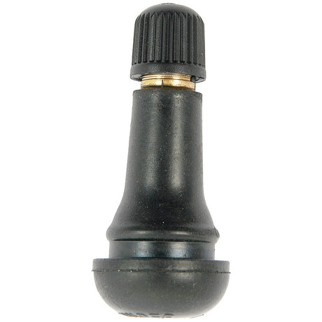 A 45mm Tubeless Tyre Repair Valve from Sparex, part number S.23543, featuring a black rubber and brass construction with a ridged cap, used for inflating and checking air pressure in tires.