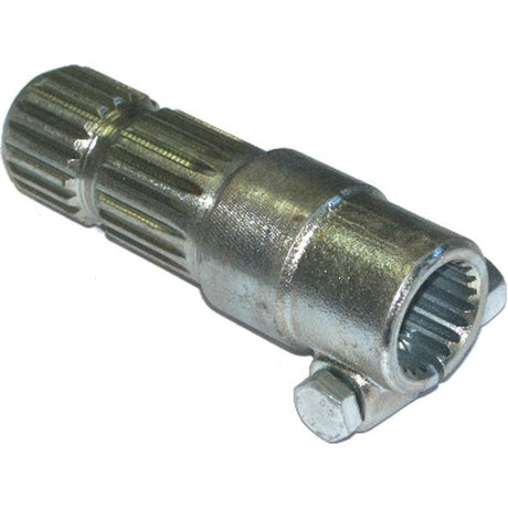 A metal spline coupling, featuring cylindrical ridges and teeth to transfer torque between two shafts, is often used in conjunction with the Sparex PTO Adaptor - Female spline 1 3/8'' - 21 x Male spline 1 3/4'' - 20 with Clamp Bolt (S.23755) for enhanced compatibility.