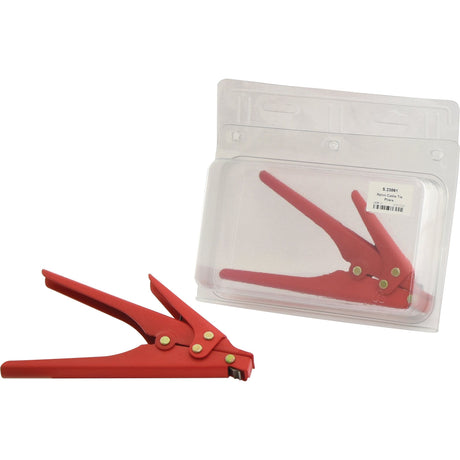 A red plastic tool with handles, labeled Sparex Nylon Cable Tie Pliers (Sparex Part No. S.23861), sits next to its clear plastic packaging.