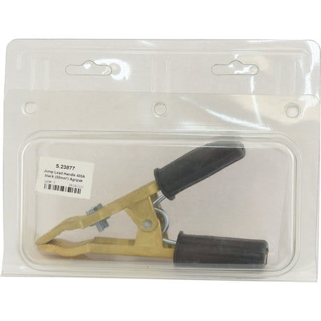 The packaging showcases a Sparex Jump Lead Cable Handle 400a Black, featuring a 400 Amps metal clamp with black rubber handles. A label with product information and the Sparex brand is clearly visible on the package, marked as Sparex Part No.S.23877.