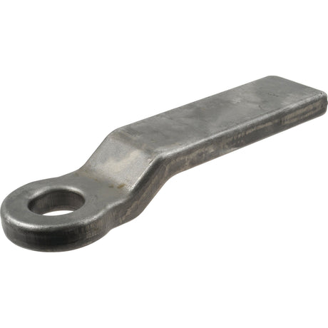 The Sparex Weld on Towing Eye - 16" - Cranked (Sparex Part No.S.24003) is an industrial, heavy-duty metal lifting lug with a flat, elongated body and a circular hole at one end for attachment.