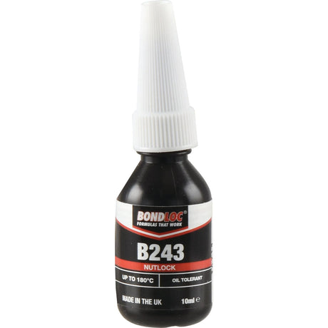 A 10ml bottle of Sparex's Nutlock B243, an oil tolerant threadlocker effective up to 180°C and made in the UK, product code S.24073.