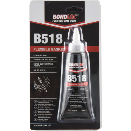 Tube of Sparex Gasket Eliminator B518 50ml - S.24087 in packaging, labeled for sealing close-fitting joints with medium strength gasketing and temperature resistance up to 150°C. Chemically resistant, made in the UK.