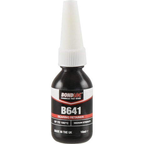 A small bottle of Sparex Bearing Retainer B641 (10ml, S.24097), made in the UK, with a white cap and label indicating its medium-strength retaining compound ideal for cylindrical fitting parts and temperature resistance up to 180°C.