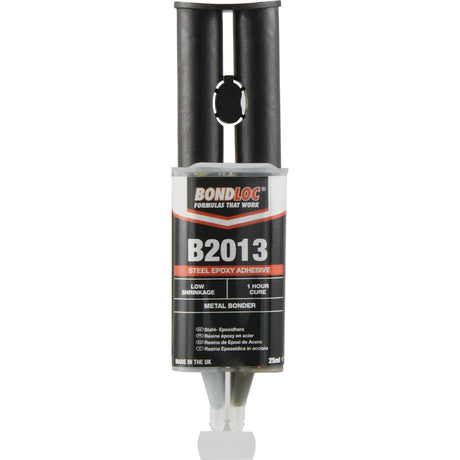 The dual-component syringe labeled "Steel Epoxy Resin B2013 - 25ml - S.24103" from Sparex is designed for metal bonding and repair of worn metals. This 25ml steel-filled epoxy putty offers low shrinkage with a one-hour cure time, making it ideal for general maintenance tasks. Made in the UK.