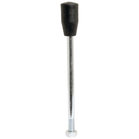 A metal rod with a hexagonal nut at the bottom, featuring a black rubber handle on top, designed to be compatible with the Sparex - Lever Handle - Fits Sparex 3/8" & 1/2" Monoblock Valve (Part No. S.24452) for added versatility from the renowned brand Sparex.