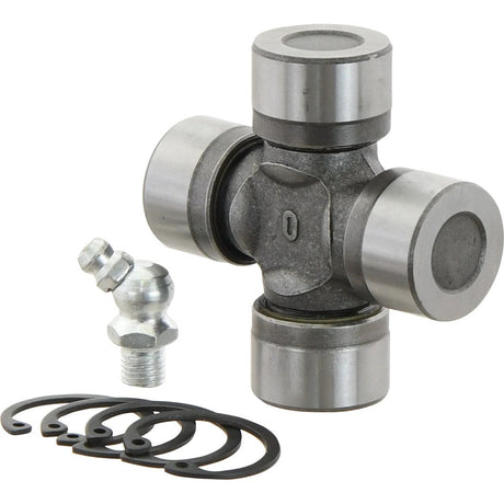 The Sparex Universal Joint - 23.8 x 61.2mm (Standard Duty) | Sparex Part No.S.2447, featuring bearings, a threaded grease fitting, and four Sparex retaining clips, is shown against a white background.