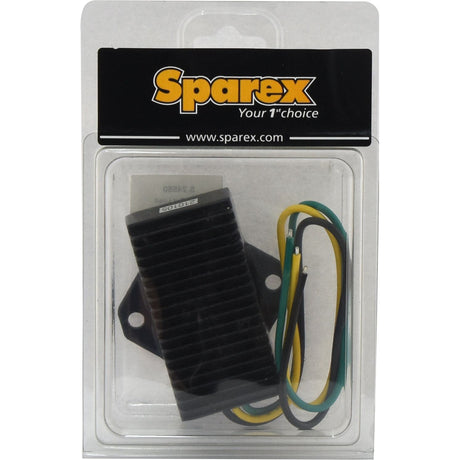 A packaged spare part from Sparex, the Bulb Out Load Device 12V (Part No. S.24550), containing a black component with a ribbed surface and attached wires in yellow, green, and grey, compatible with ECCO Britax systems.