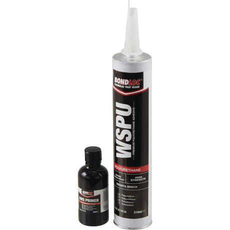 A tube of high-strength polyurethane adhesive and a small bottle of primer from the Sparex Glazing Kit - 2pcs - S.24663 are shown against a white background.